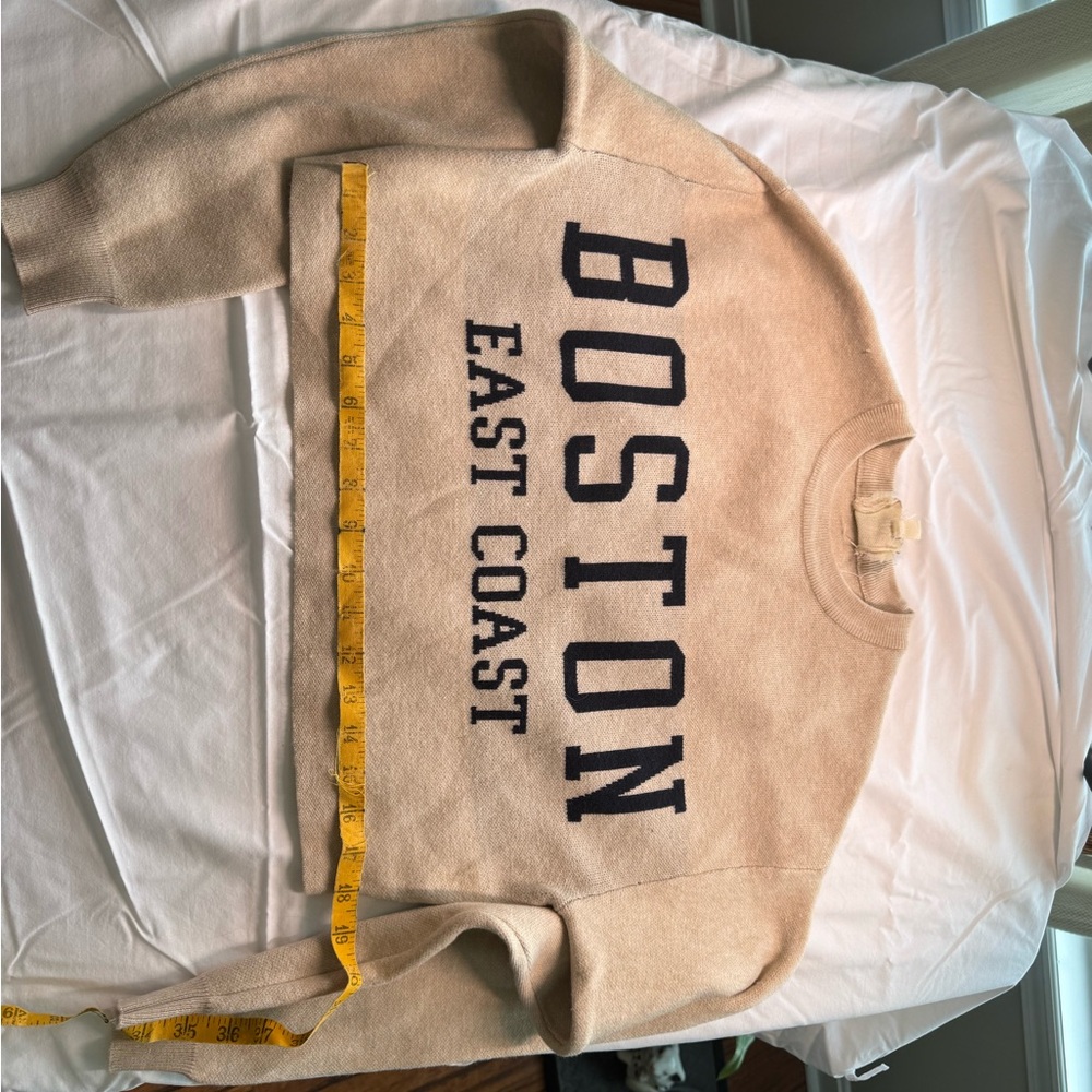 Hippie Rose Beige Crewneck with Navy Boston Print